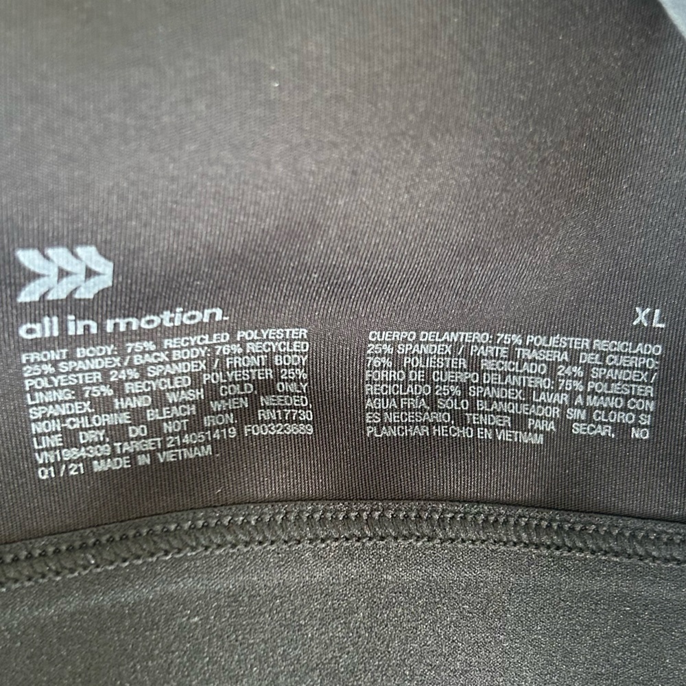 All In Motion Black Racerback Sports Bra No Pads Size XL Stretchy - Picture 4 of 4